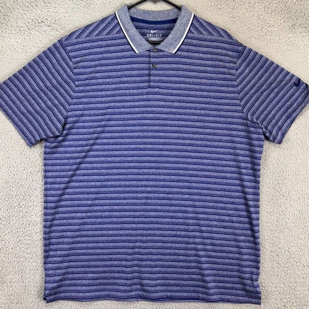 Nike Golf Polo Shirt Adult XL Dri-Fit Blue Stripe Standard Rugby Activewear Mens